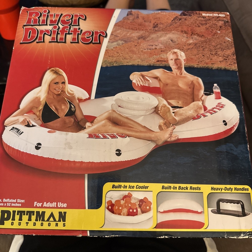 Inflatable Float Tube -2 Person -Drink Cooler Heavy Duty Handles Backrest 96x52
